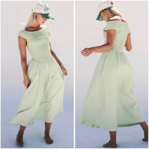 NWT Free People Ceci Smocked Mint Green A-Line Midi Sun Dress Medium Sun…
